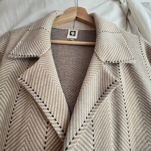 Anne Klein Cream Herringbone Trench With Notch-Lapel